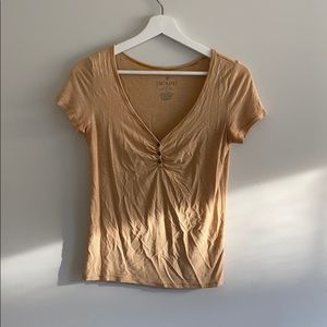 Orange striped shirt sleeve shirt